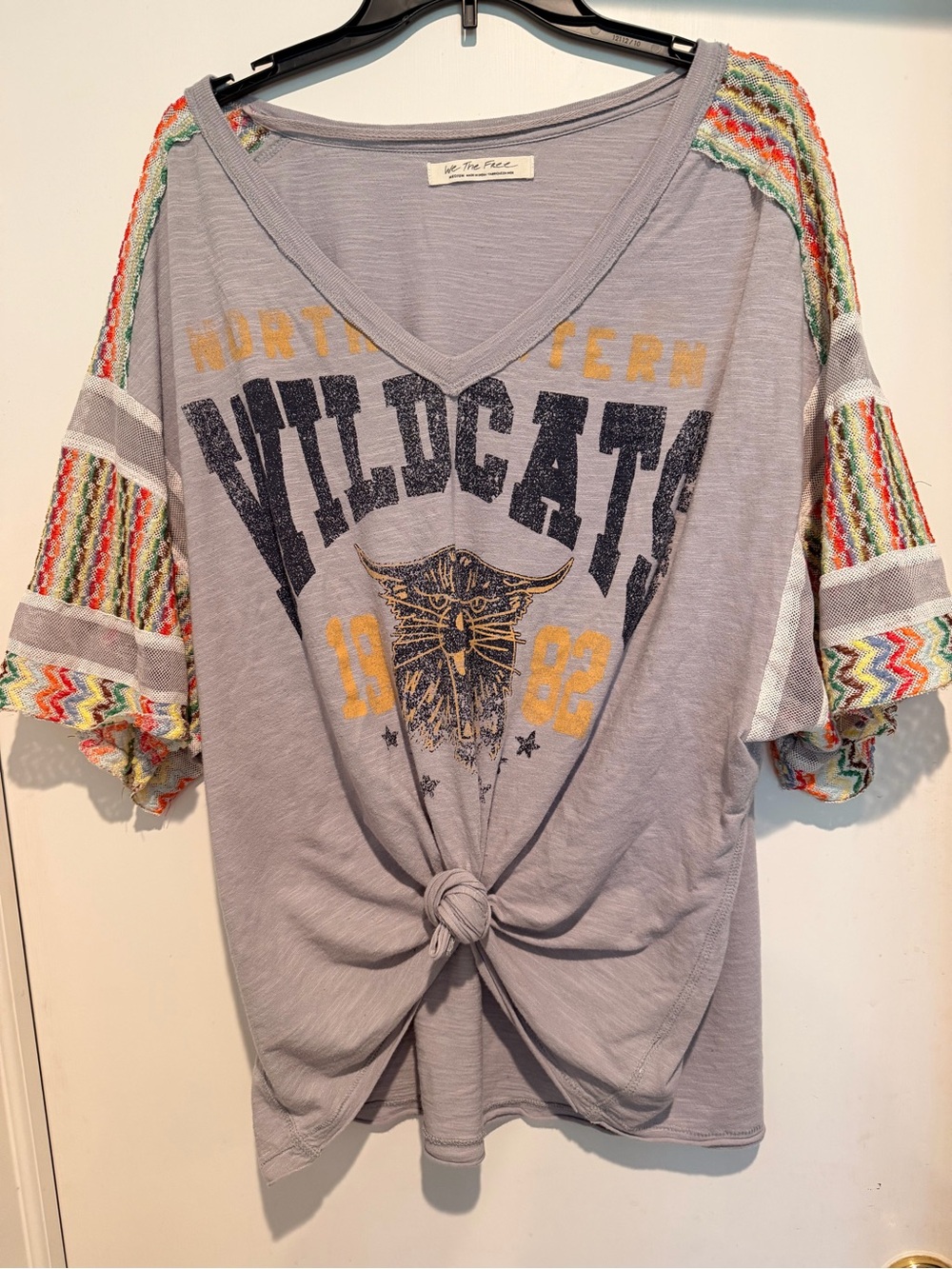 Women’s Free People Grey Wildcats Graphic Knot Front Top